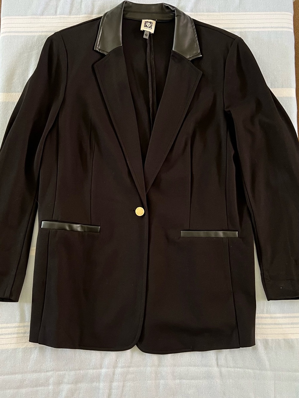 Anne Klein Black Blazer with Faux Leather Trim
